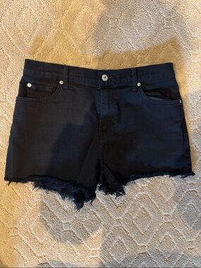 7 For All Mankind Black Frayed-Hem Denim Shorts